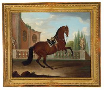 A bay horse from an imperial stud in the levade by 
																			Leopold Axtmann